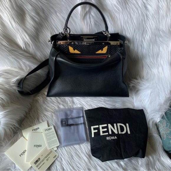 Fendi Monster Eyes Peekaboo Bag, Black/Yellow - Picture 3 of 10